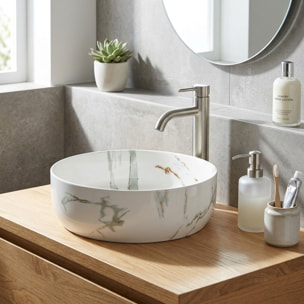 Vasque à poser ronde diamètre 39 cm - effet marbre blanc mat - sans trop-plein - SAT Infinitio