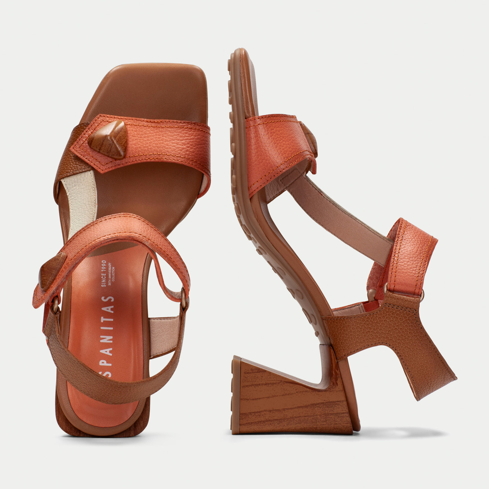 Sandalia Tacon Miami Cuero coral 5 cm