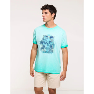 Camiseta Calavera Manga Corta Azul - Skullbay