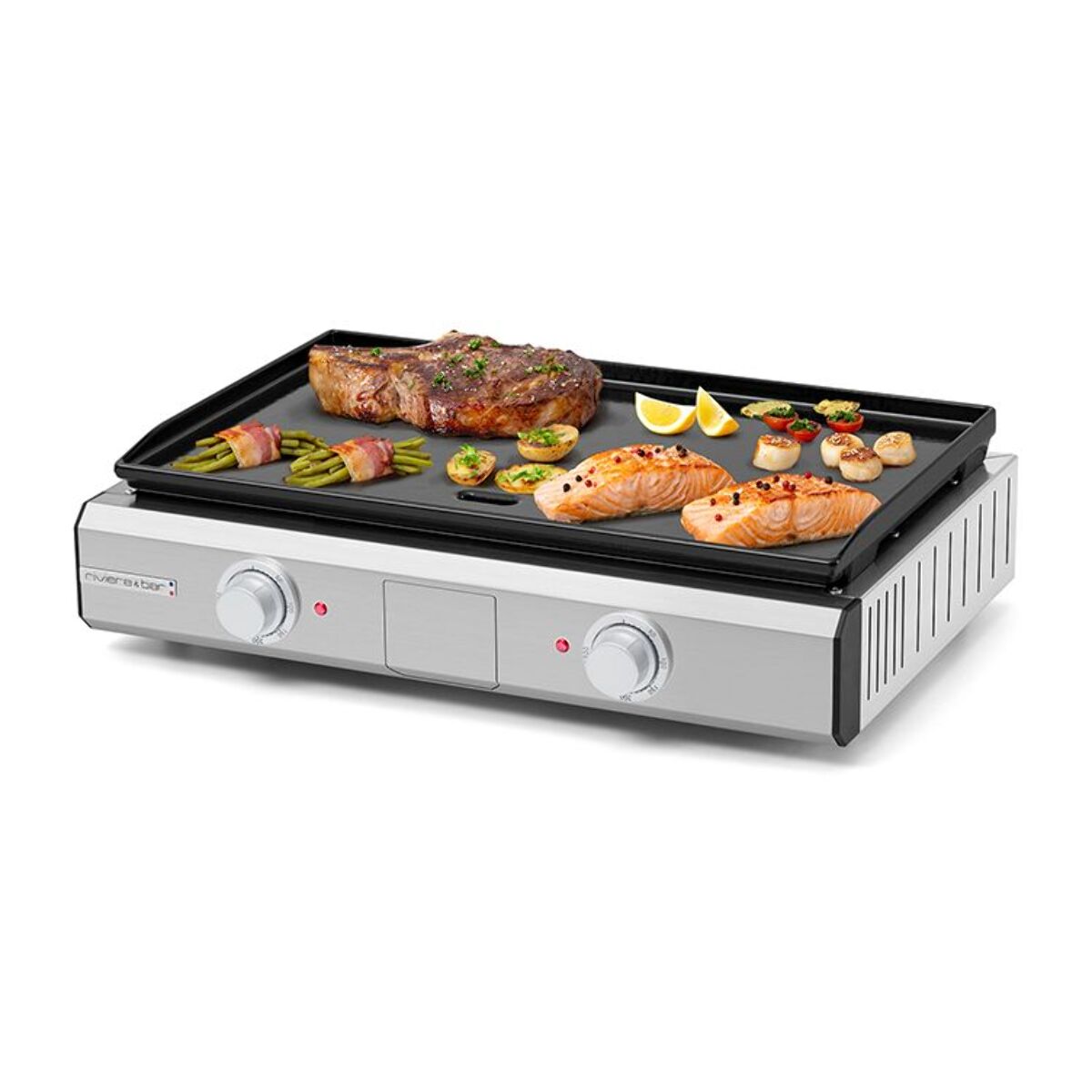 Plancha électrique RIVIERA ET BAR QPL1060 émaillée 2 brûleurs à poser, 57x35 cm