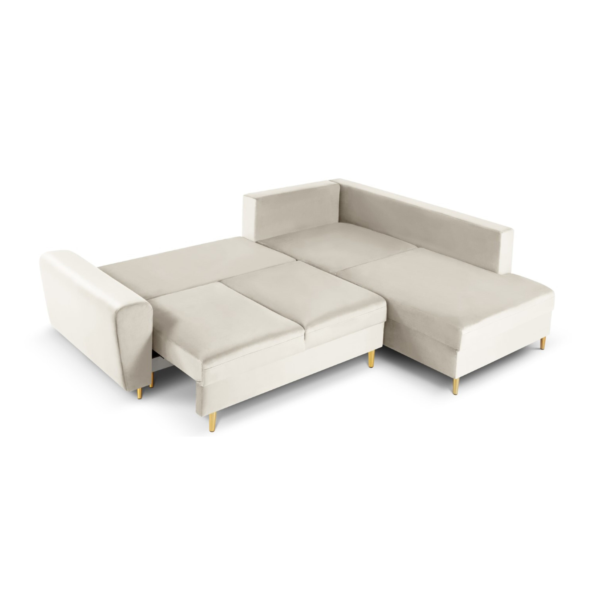 Canapé d'angle droit convertible avec coffre de rangement "Kyoto" 5 places en velours beige clair