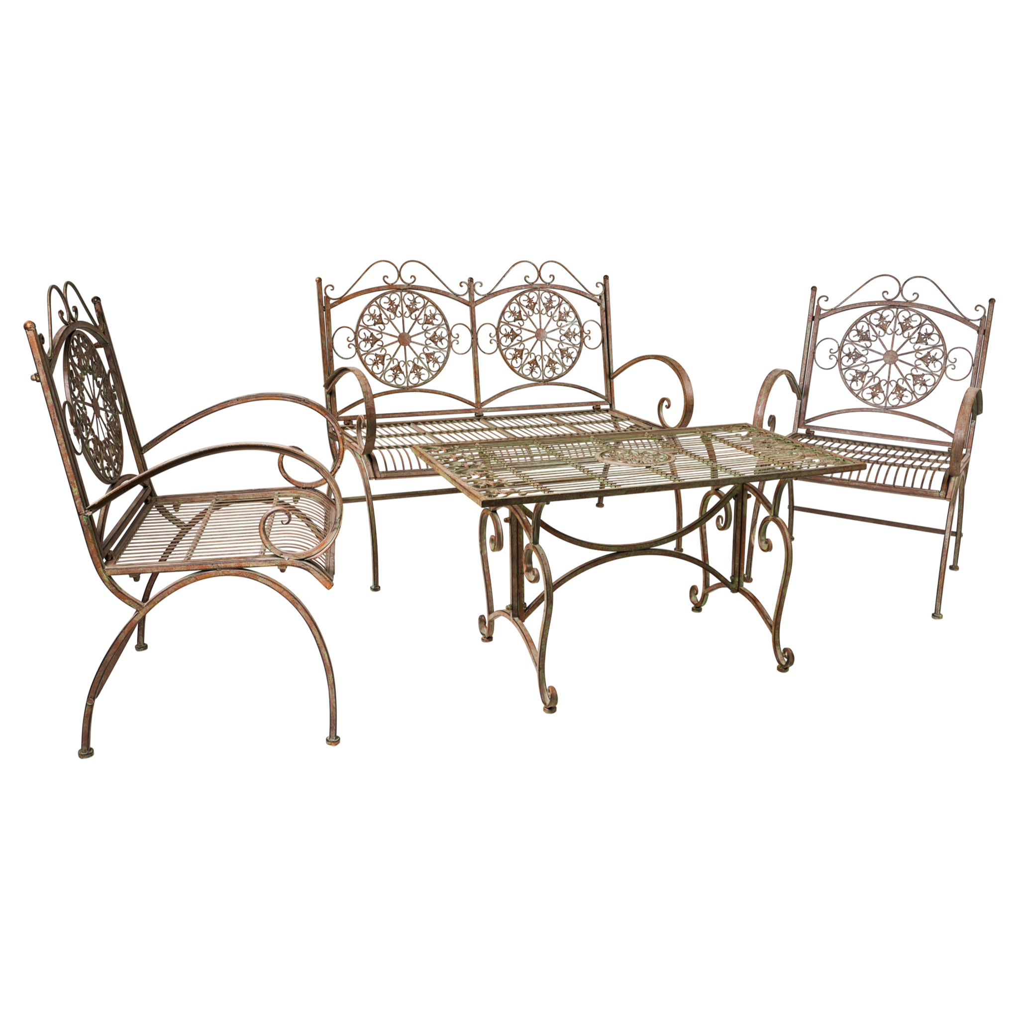 IRON LINE - CHATEAU SET 4 PEZZI VERDE - misura TAVOLO 100x60x56 , SEDIA 59X49X99, PANCA 113X49X99 H43