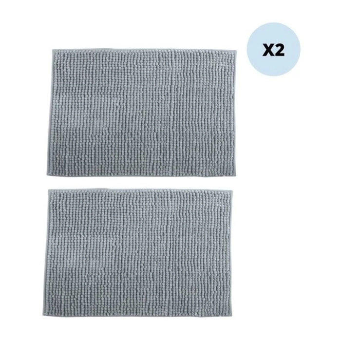 Lot de 2 tapis de bain CHENILLE 40x60cm Gris Clair MSV