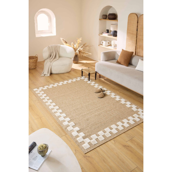 PALMA - Tapis aspect jute à motif carré en relief - Blanc