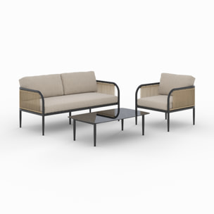 Salon de jardin 4 personnes en métal et tissu beige - Wilo