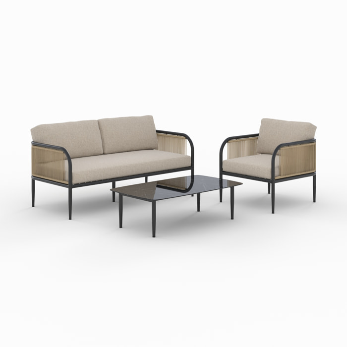 Salon de jardin 4 personnes en métal et tissu beige - Wilo