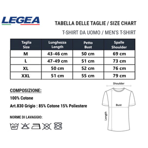 6 T-Shirt Uomo LEGEA Art. 830 Girocollo Bianco