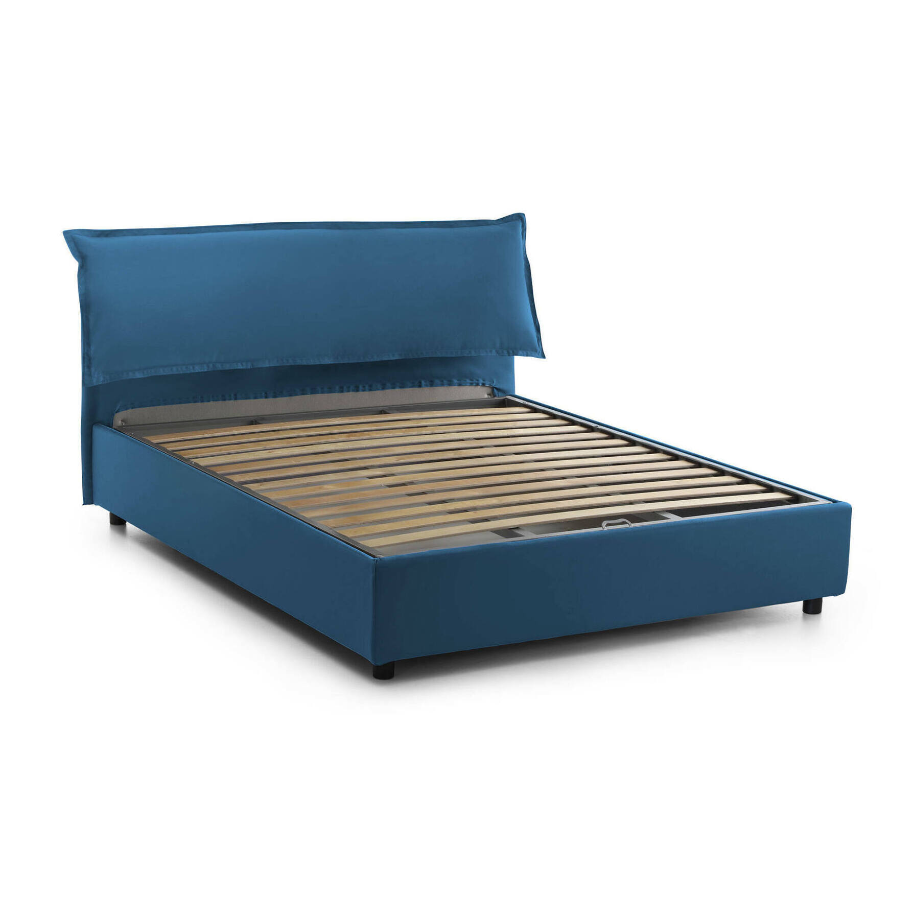 Letto matrimoniale Clio, Letto contenitore sfoderabile con testiera e giroletto contenitore imbottiti, 100% Made in Italy, adatto per materasso 160x190 cm, Blu