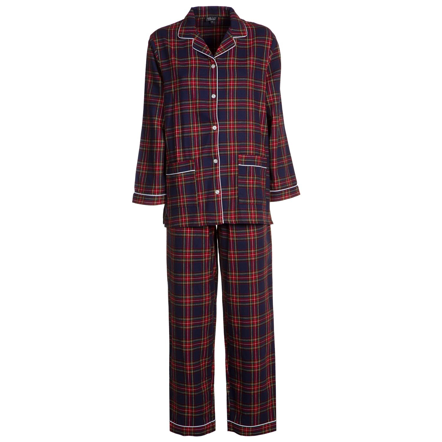 PIGIAMA DONNA in flanella scozzese blu, rosso e verde