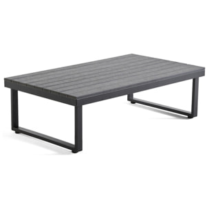 Konna - salon de jardin d'angle en acier noir - 5 places - coussin gris et table incluse - Noir / Gris