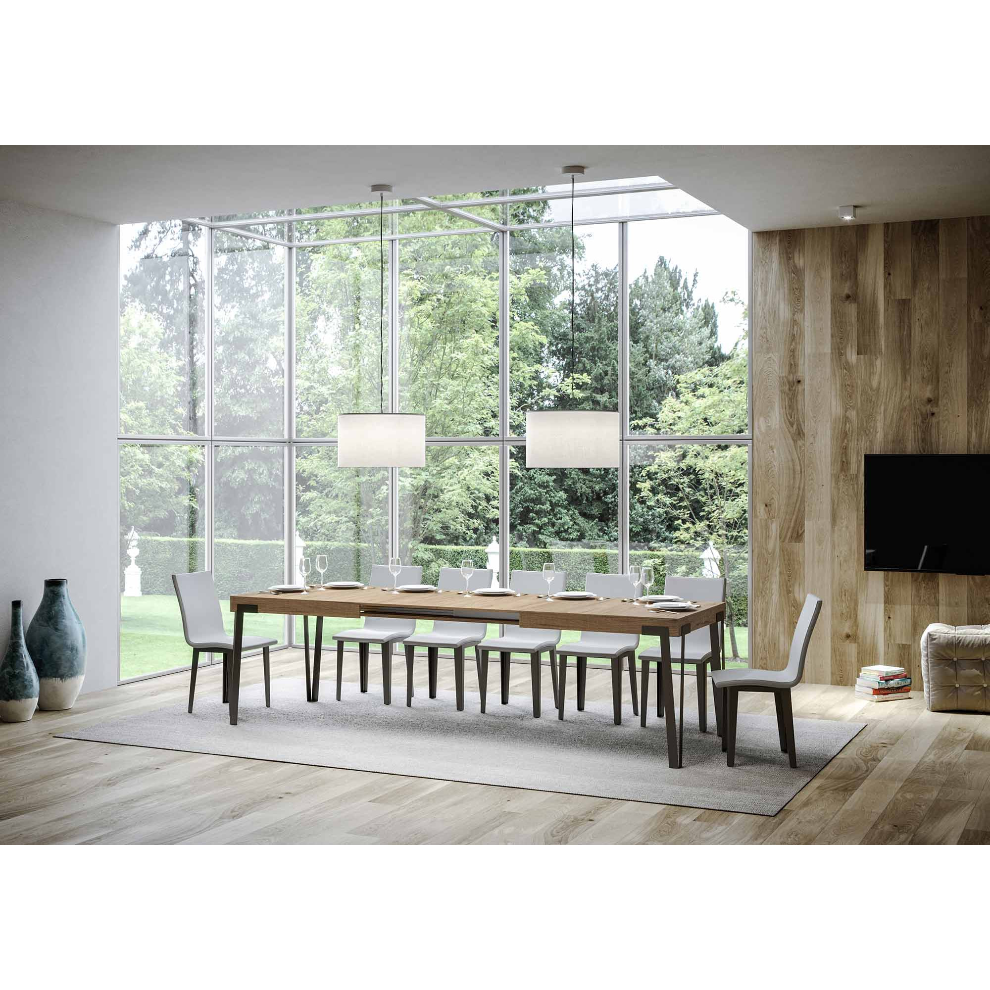 Mesa extensible 90x200/304 cm Rio Roble Natural estructura Antracita