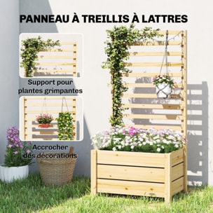 Jardinière avec treillis pour plantes grimpantes bois pin clair