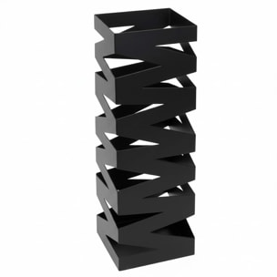 Portaombrelli In Acciaio Zincato Con Intarsi Decorativi Vaschetta Scolapioggia 2 Ganci Removibili Base Antiscivolo 49 x 15.5 x 15.5 Cm Nero