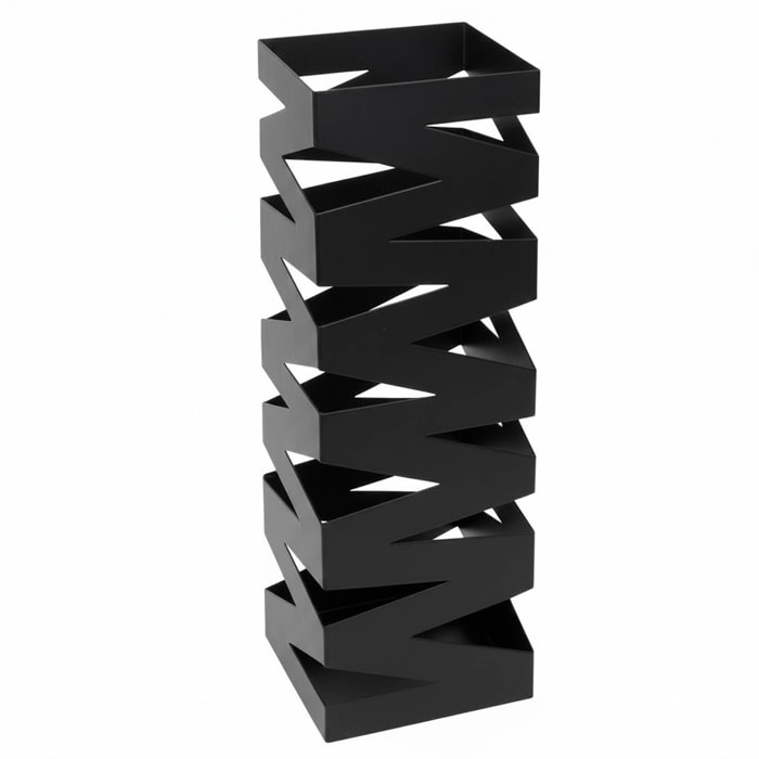Portaombrelli In Acciaio Zincato Con Intarsi Decorativi Vaschetta Scolapioggia 2 Ganci Removibili Base Antiscivolo 49 x 15.5 x 15.5 Cm Nero