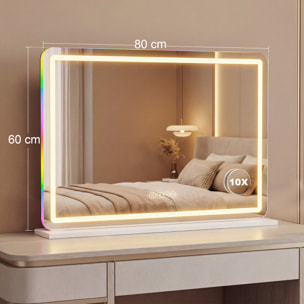 Miroir LED tactile réglable grossissant 10x HP intégré autoportant