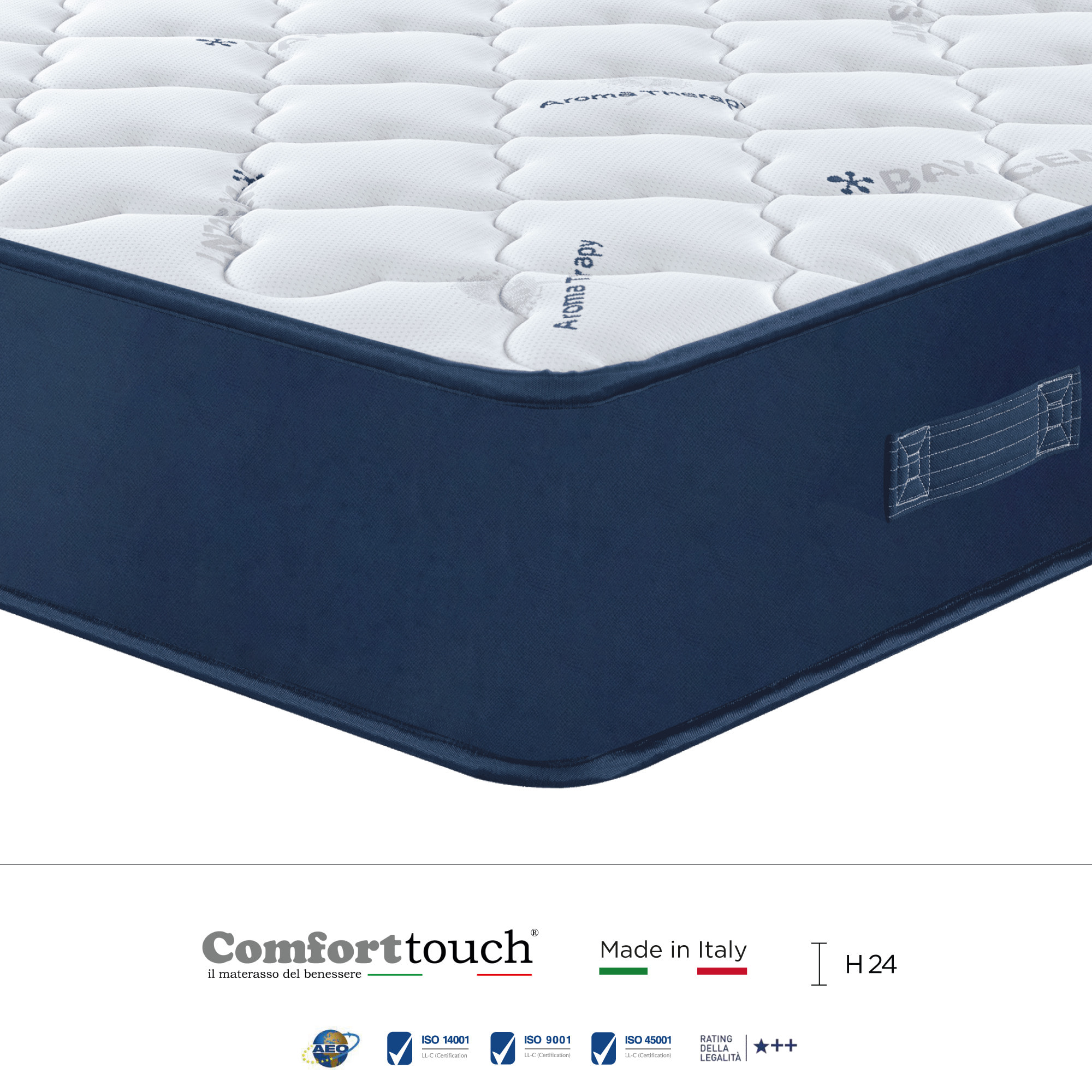 "Perfect" H24 cm 180x200 2 guanciali Memory OMAGGIO in schiuma poliuretano ad alta densità e 5,5cm memory foam