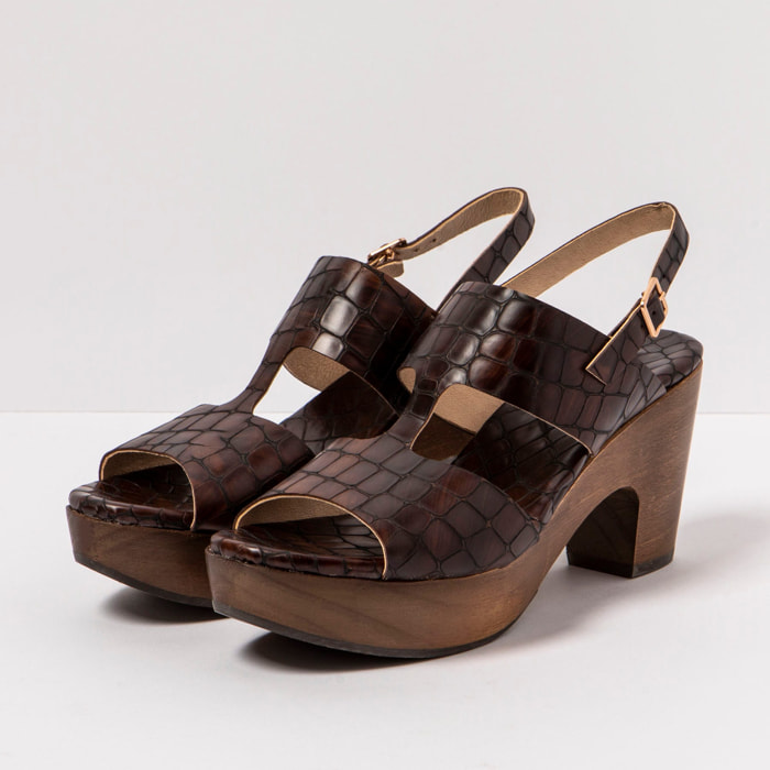 Sandalias con tacón S3270F FANTASY ALLI.WAX BROWN/ST.LAURENT SANDAL color Alligator wax brown