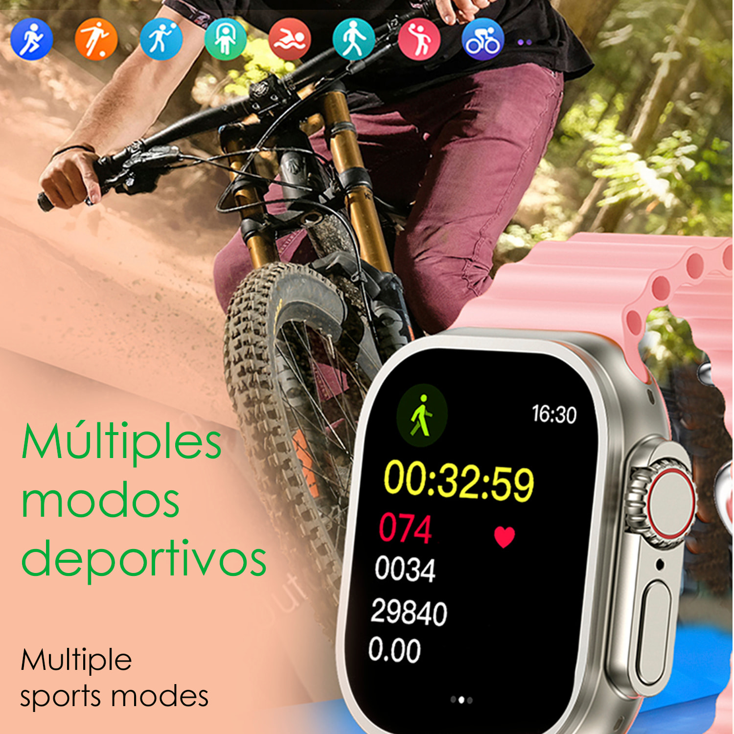 DAM Smartwatch Z87 Ultra triple pulsera. Funciones outdoor, llamadas BT, notificaciones push. Decenas de modos deportivos. 4,4x1,3x4,9 Cm. Color: Azul Oscuro