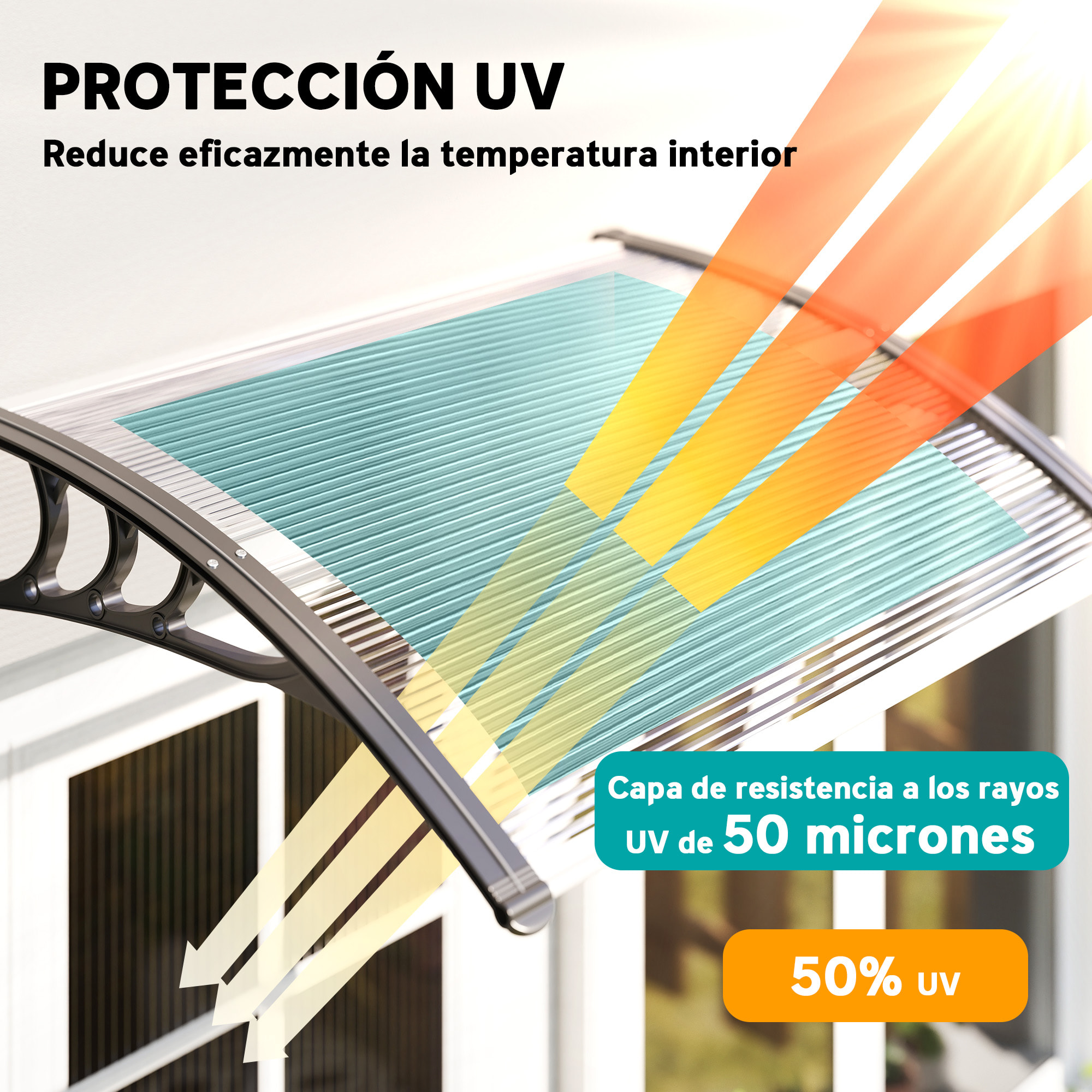 Tejadillo de Protección 75x100 cm Marquesina Exterior para Puertas y Ventanas contra Sol y Lluvia con Soporte de Aleación de Aluminio Transparente