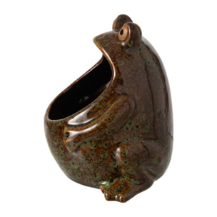 J-Line Cache-pot grenouille - grès - vert/marron - small