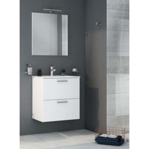 Mia ensemble meuble préassemblé 59x61x39,5 cm avec miroir, lavabo et éclairage LED, Blanc brillant (MIASET60B)