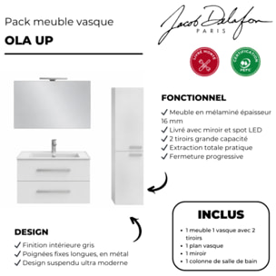 Meuble vasque Ola Up blanc + colonne + miroir et spots