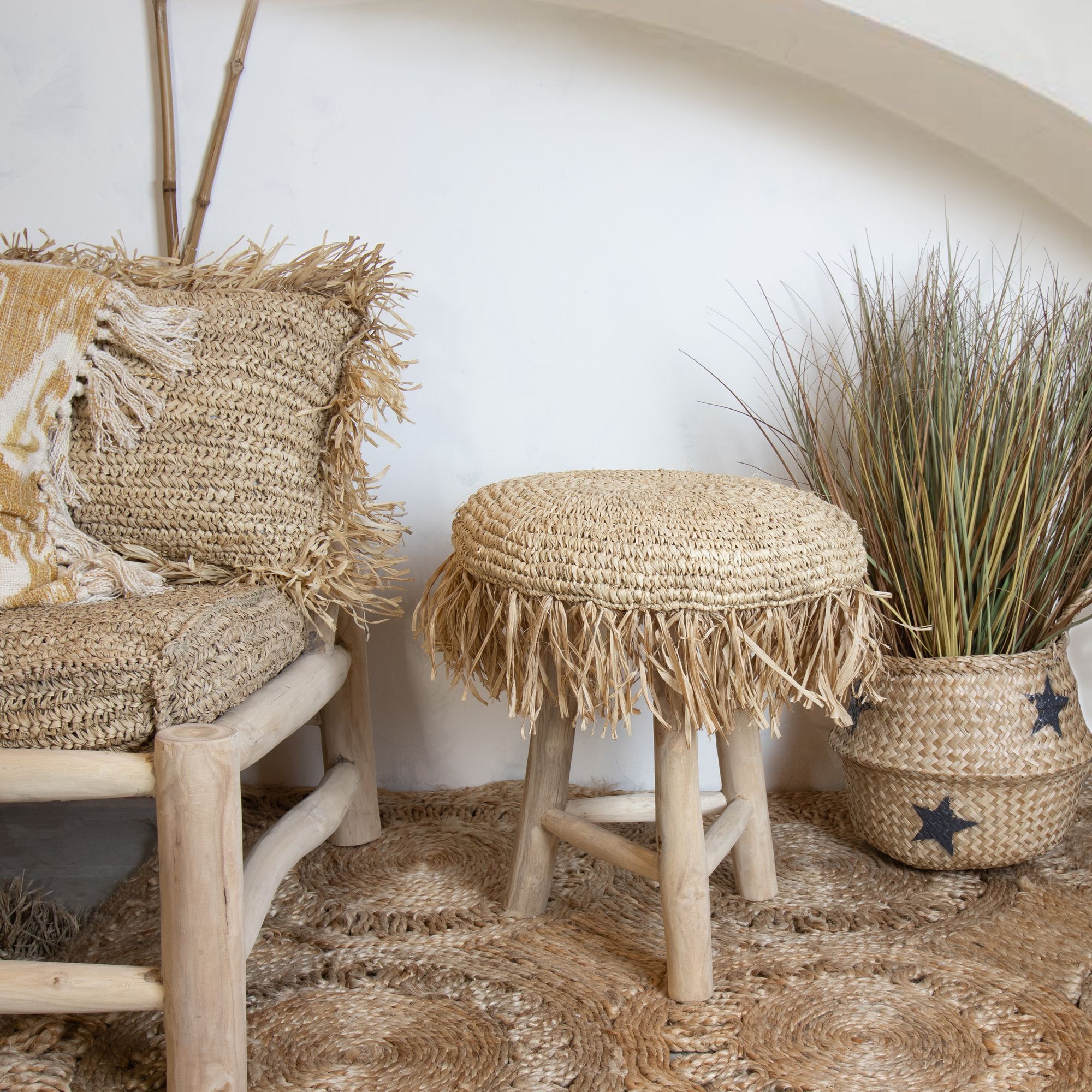 Tabouret en teck et en jute  TILOS