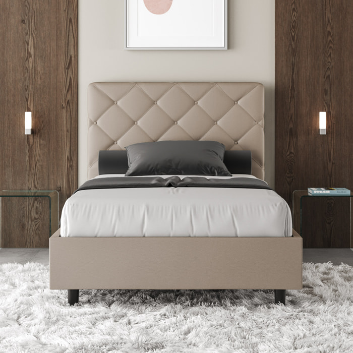 Letto una piazza e mezza contenitore imbottito 120x190 similpelle tortora Priya