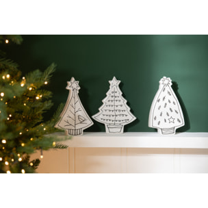 J-Line décoration Sapin de Noël Dolomie - céramique - blanc/noir - 3 pcs