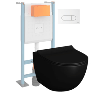 Pack WC suspendu Sento noir + bâti autoportant V-Fix Core + Plaque Round Blanche