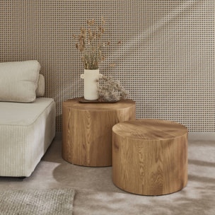 Lot de 2 tables basses rondes effet chêne. Ø58 x H 40cm / Ø50 x H 33cm SYLVA