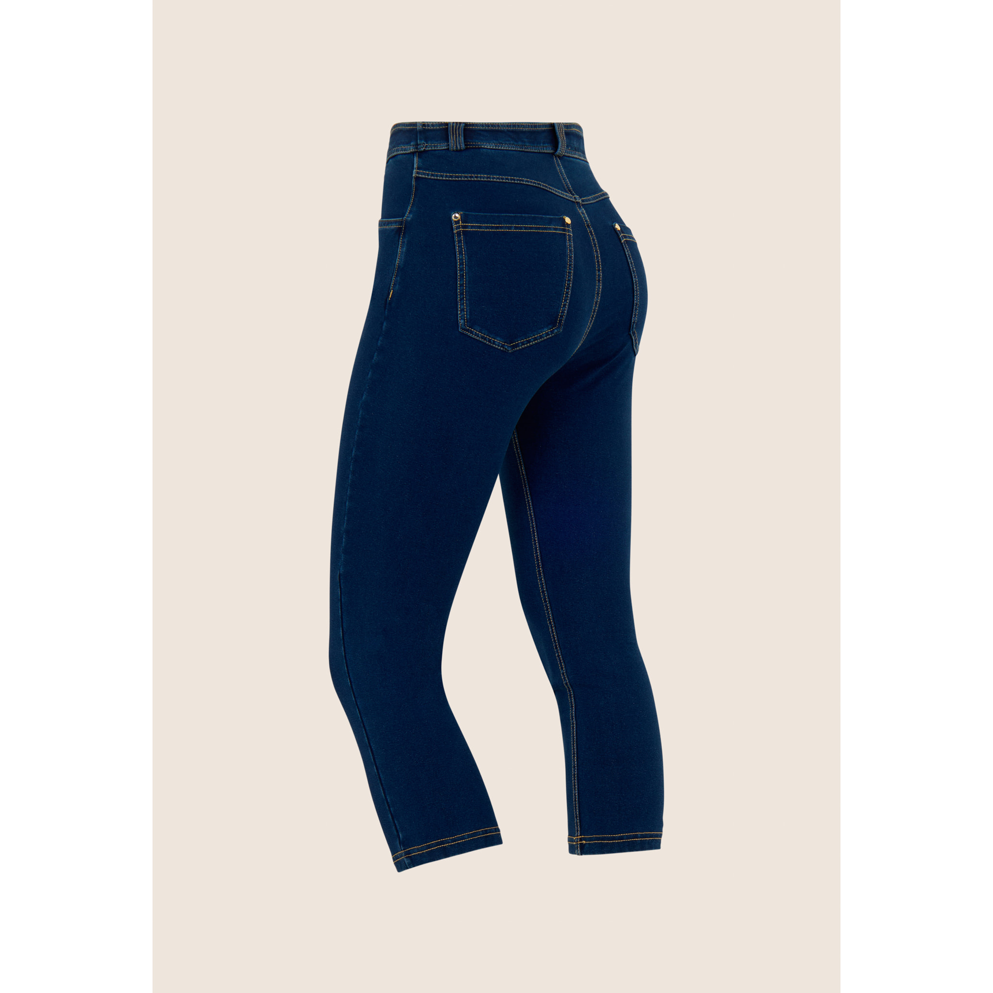 Pantaloni capri effetto denim con 5 tasche