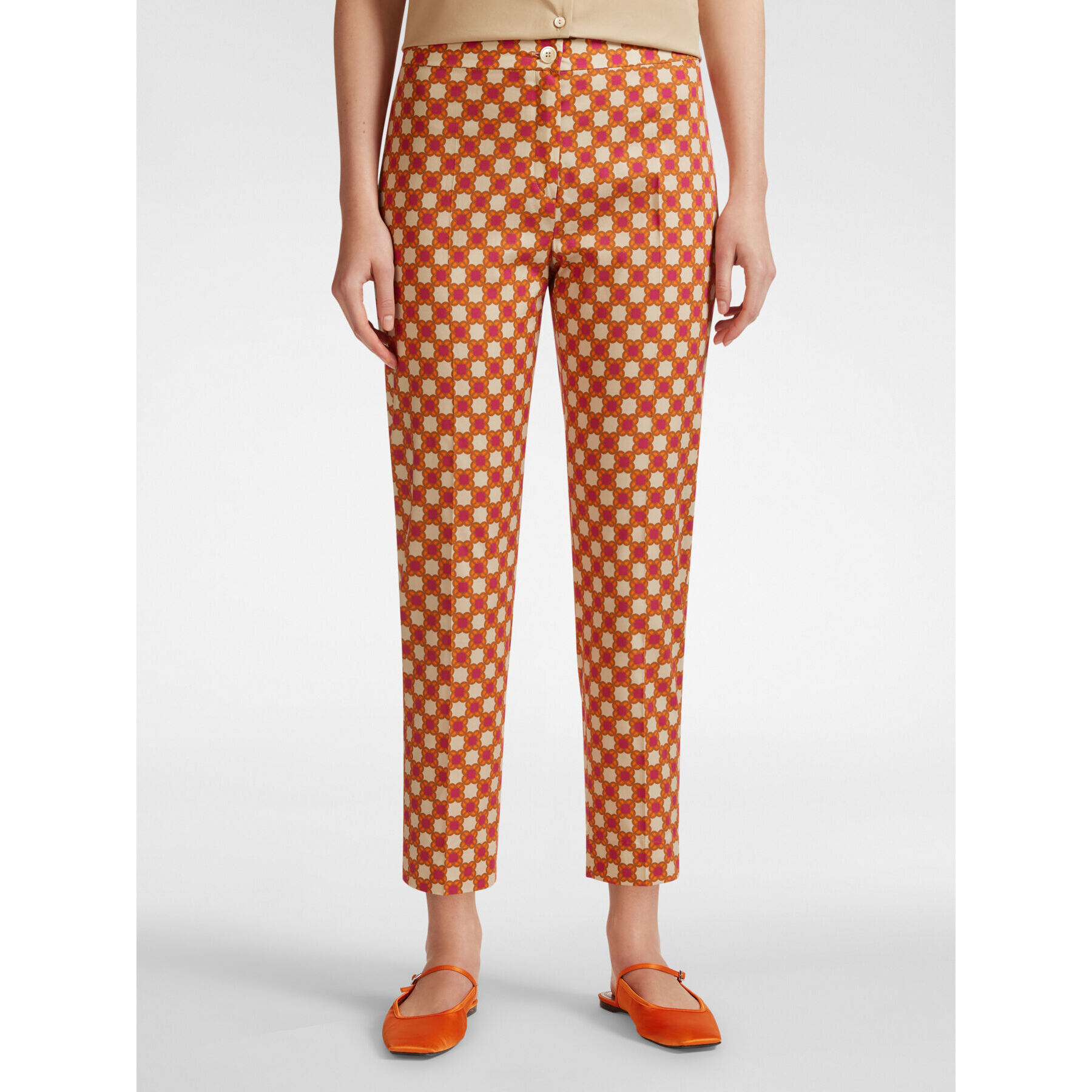 Elena Mirò - Pantalón recto estampado - Naranja sol