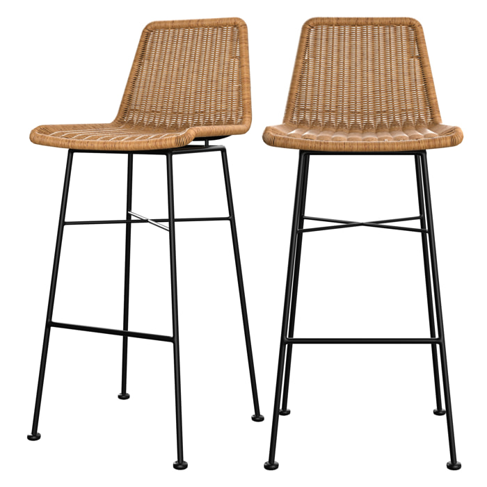 Lot de 2 chaises de bar 76 cm en résine tressée marron - Mandya