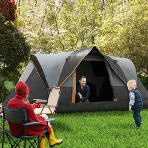 Tente de camping familiale 5-6 pers. - grande porte + 3 fenêtres - fibre verre polyester oxford gris orange