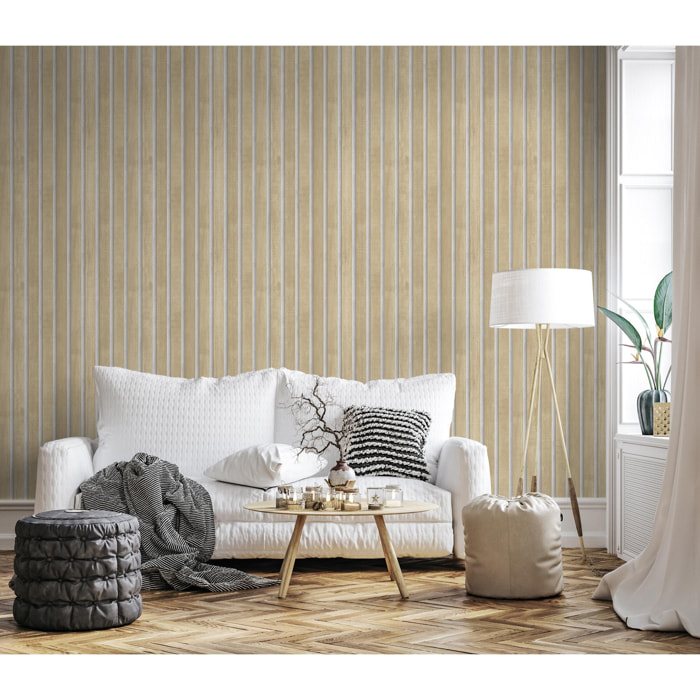 Papel pintado CERAMIKO, Slat wall beige, blanco 53x1000 cm