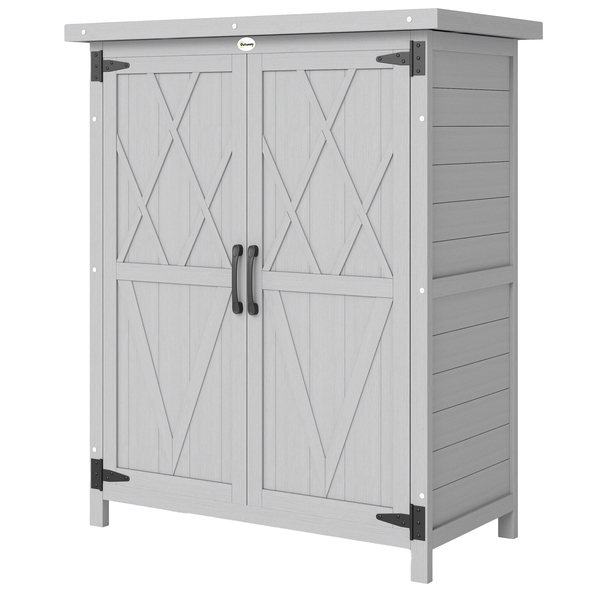 Armoire de jardin sur pied dim. 75 x 40 x 90 cm 2 portes 3 étagères toit tôle bois sapin gris