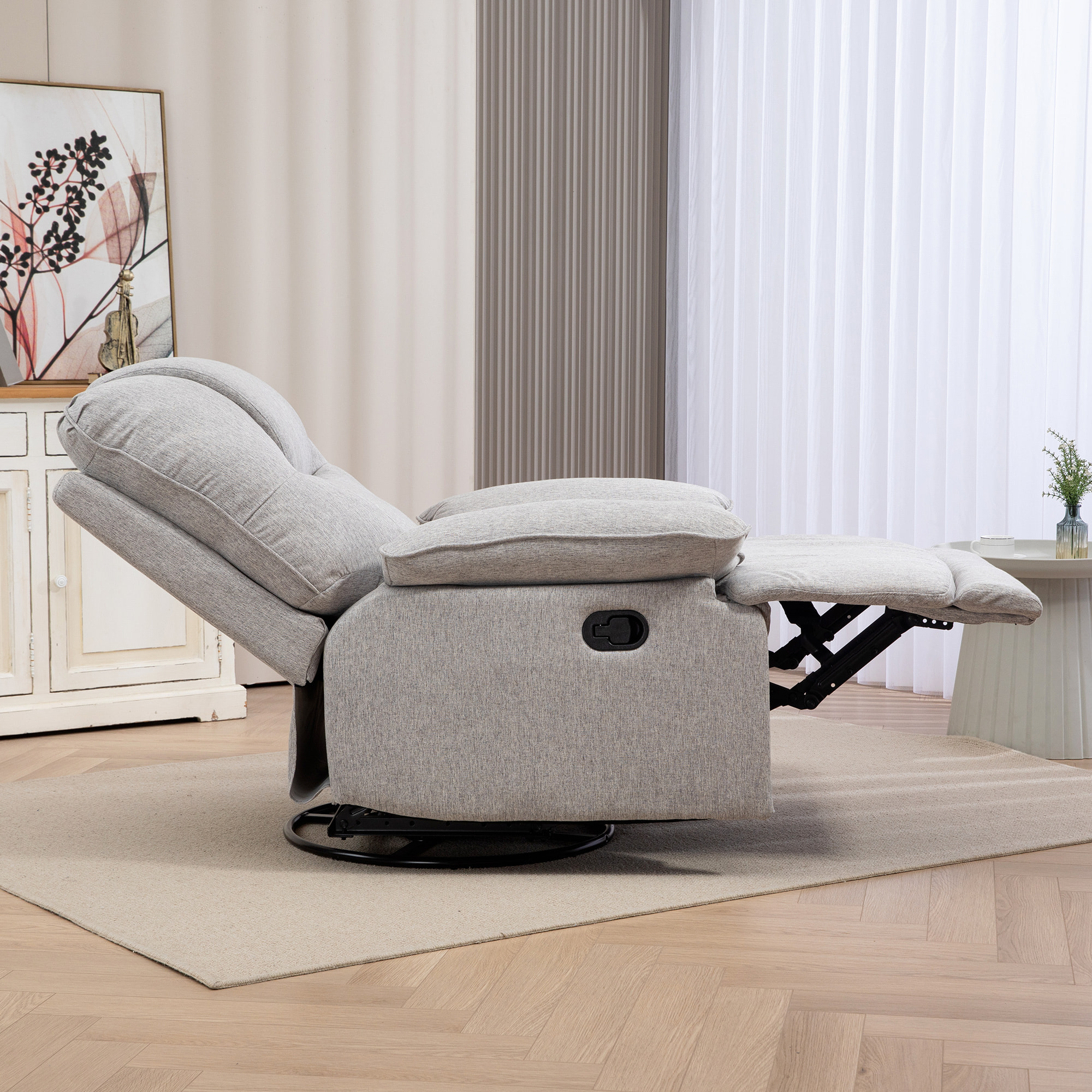 Fauteuil relax inclinable réglable repose-pied intégré tissu toucher lin gris clair