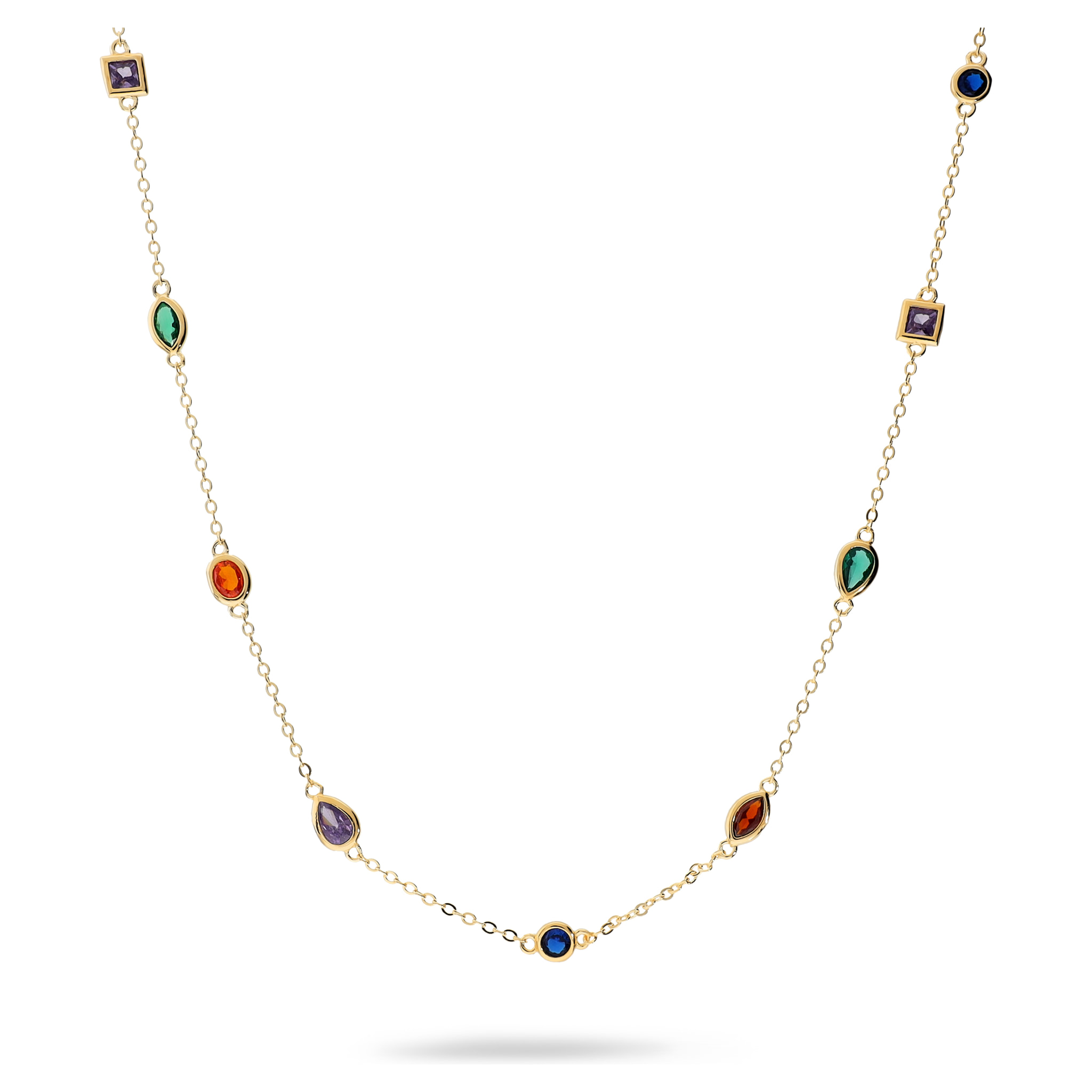 Collana Girocollo in Argento 925 placcato Oro Giallo 14Kt con Cubic Zirconia Colorate