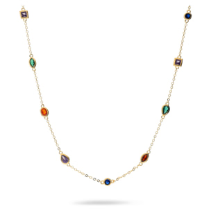 Collana Girocollo in Argento 925 placcato Oro Giallo 14Kt con Cubic Zirconia Colorate