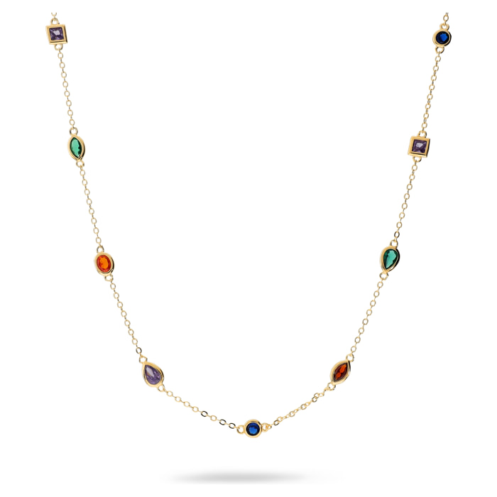 Collana Girocollo in Argento 925 placcato Oro Giallo 14Kt con Cubic Zirconia Colorate