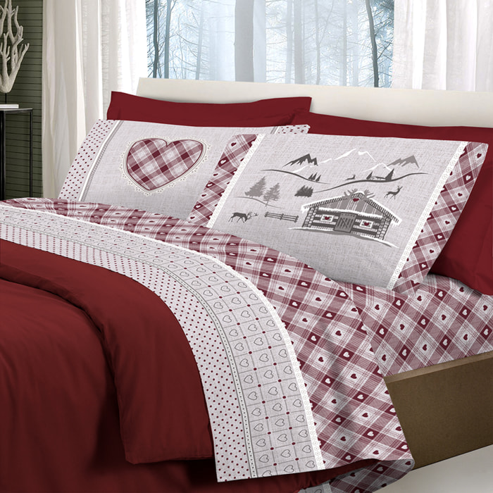 Completo letto chalet rosso 100% cotone