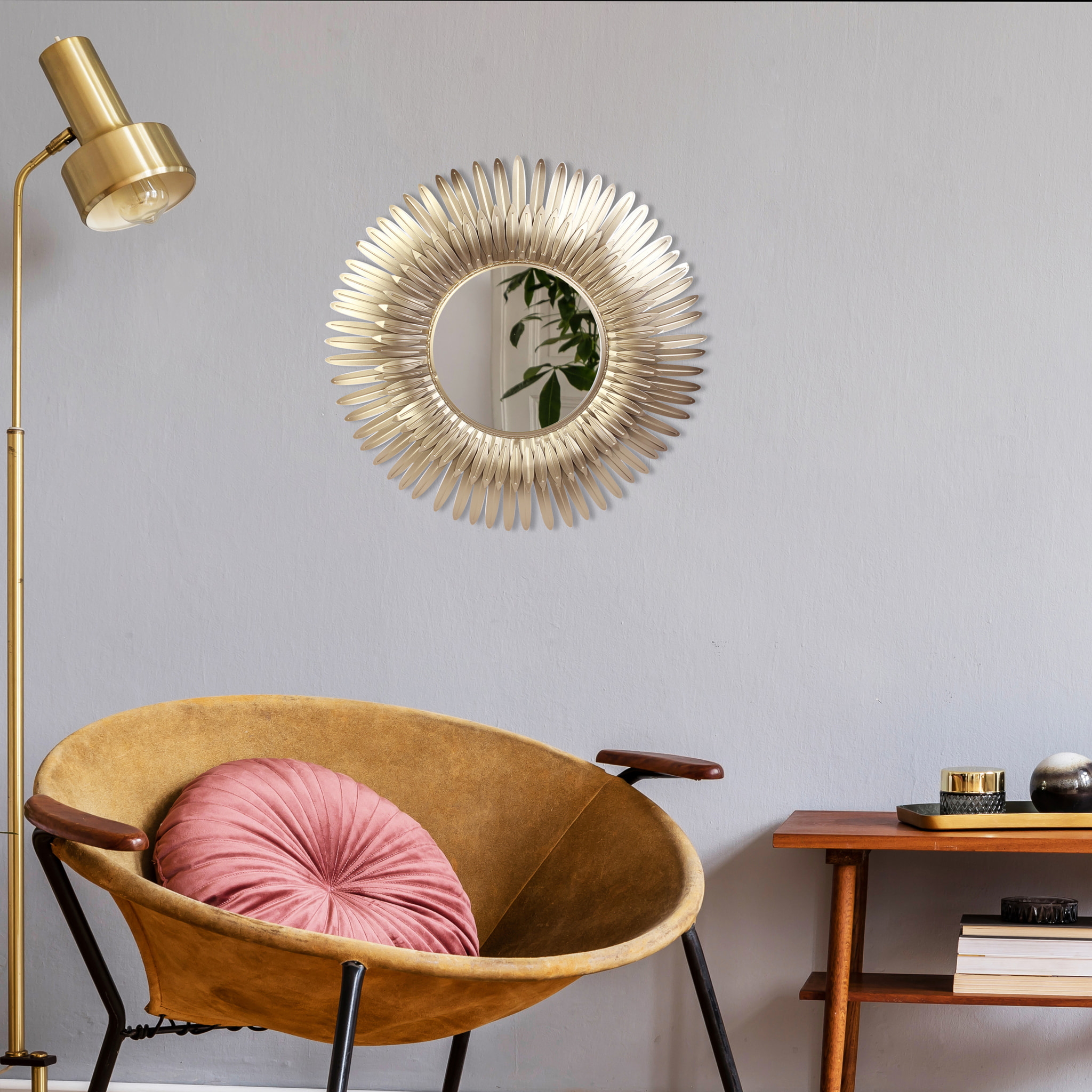 Miroir Plumes Dorees 53cm