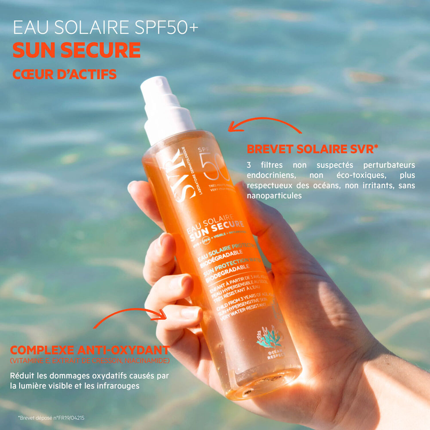 Sun Secure SPF50+ - Eau Solaire Protectrice Biodégradable 200 ml