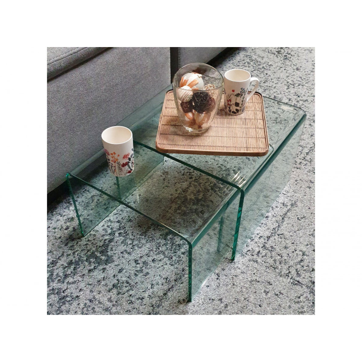 Ensemble 2 tables basses gigognes en verre trempé - BENT