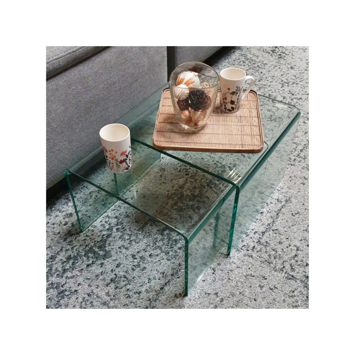 Ensemble 2 tables basses gigognes en verre trempé - BENT