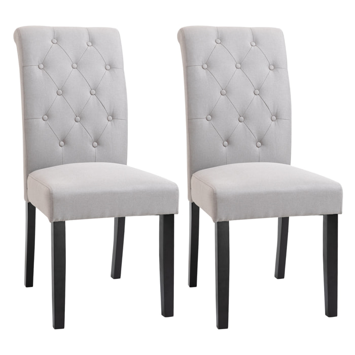 Lot de 2 chaises de salle à manger grand confort pieds en bois lin 47 x 61 x 101 cm gris clair