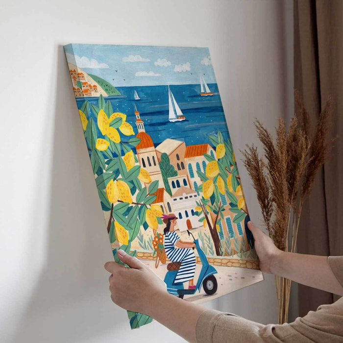 Tableau bord de mer Amalfi en Vespa Vintage Toile imprimée