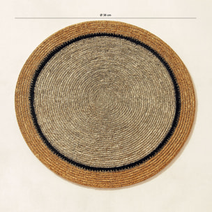 Lot de 6 sets de table en jonc de mer naturel et jaune d38cm IRIS