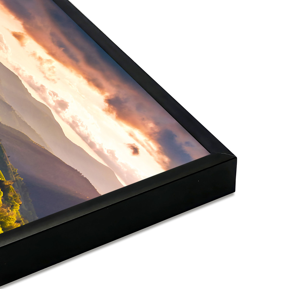 Affiche encadrée paysage vallonné au coucher du soleil Affiche + cadre en métal - Noir